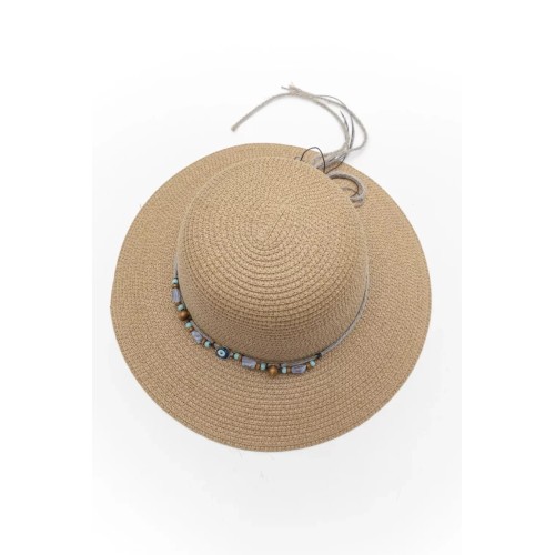 Γυναικείο ψάθινο καπέλο με διακοσμητικές χάντρες