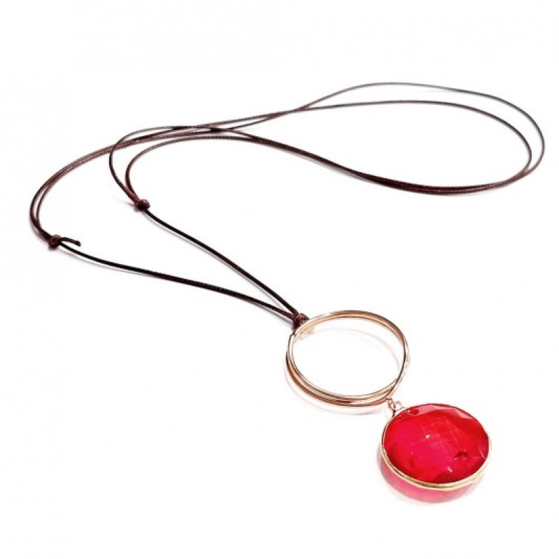Κολιέ A4802-Κόκκινο Round crystal pendant Διάσταση: 50εκατ Κολιέ A4802-Κόκκινο Round crystal pendant Διάσταση: 50εκατ